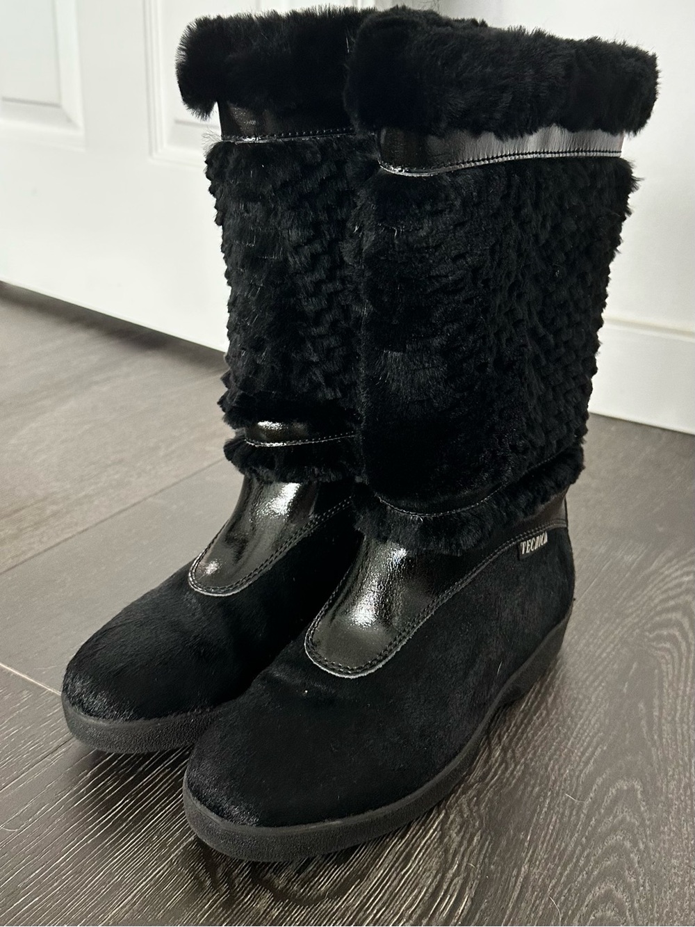 Tecnica Black Faux Fur Mid-Calf Wedge Winter Boots